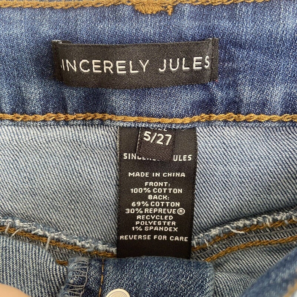 Sincerely Jules Women’s Sz 5/27 High Waist Button Fly Denim Shorts Blue Cut Off - Picture 4 of 8